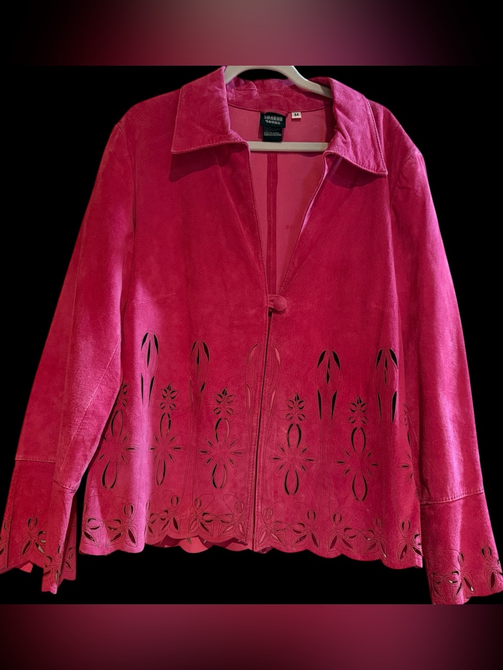Sharon Young Pink Genuine Suede Leather Cutout Jacket M Western Y2K